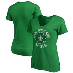 New Orleans Saints Women’s Plus Size St. Patrick’s Day Luck Tradition V-Neck T-Shirt